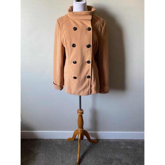 NWT Love Tree Camel Colored Double Breasted Pea Coat- Size Large - Picture 2 of 15